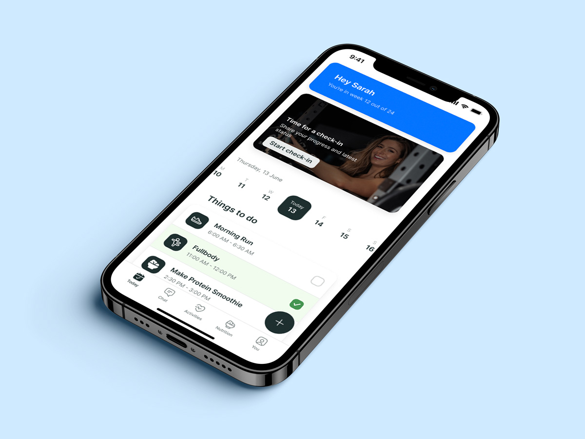 A mockup of the coaching app showcasing the features.